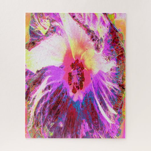 Psychedelic Trippy Rainbow-kleuren Hibiscus Flower Legpuzzel (Verticaal)