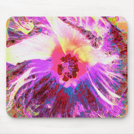 Psychedelic Trippy Rainbow-kleuren Hibiscus Flower Muismat (Voorkant)