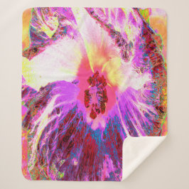 Psychedelic Trippy Rainbow-kleuren Hibiscus Flower Sherpa Deken