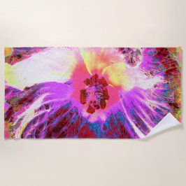 Psychedelic Trippy Rainbow-kleuren Hibiscus Flower Strandlaken