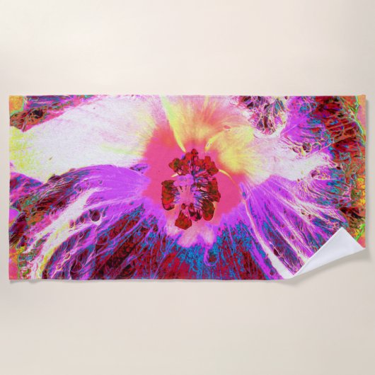Psychedelic Trippy Rainbow-kleuren Hibiscus Flower Strandlaken (Voorkant)