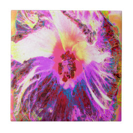 Psychedelic Trippy Rainbow-kleuren Hibiscus Flower Tegeltje