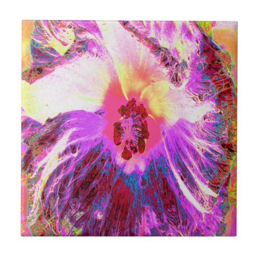 Psychedelic Trippy Rainbow-kleuren Hibiscus Flower Tegeltje (Voorkant)