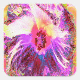 Psychedelic Trippy Rainbow-kleuren Hibiscus Flower Vierkante Sticker