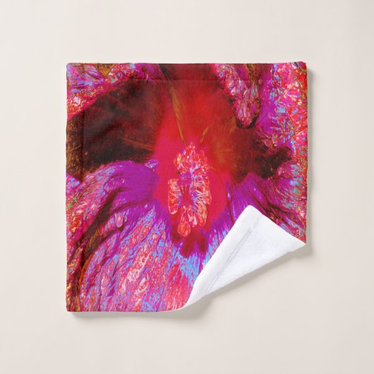 Psychedelic Trippy Retro Red Hibiscus Flower Bad Handdoek (Wasdoekje)