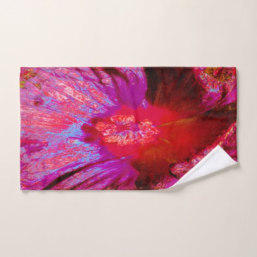 Psychedelic Trippy Retro Red Hibiscus Flower Bad Handdoek (Handdoek)