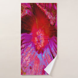 Psychedelic Trippy Retro Red Hibiscus Flower Badhanddoek