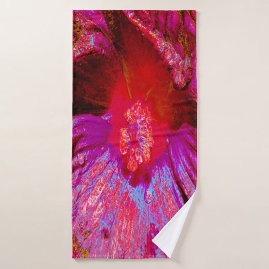 Psychedelic Trippy Retro Red Hibiscus Flower Badhanddoek (Badhanddoek)