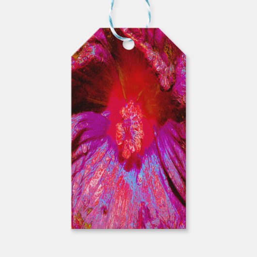 Psychedelic Trippy Retro Red Hibiscus Flower Cadeaulabel (Voorkant)