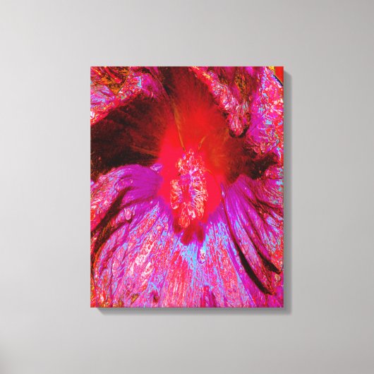 Psychedelic Trippy Retro Red Hibiscus Flower Canvas Afdruk (Voorkant)