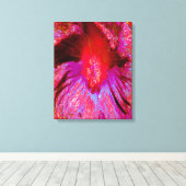 Psychedelic Trippy Retro Red Hibiscus Flower Canvas Afdruk (Insitu (Houten vloer))