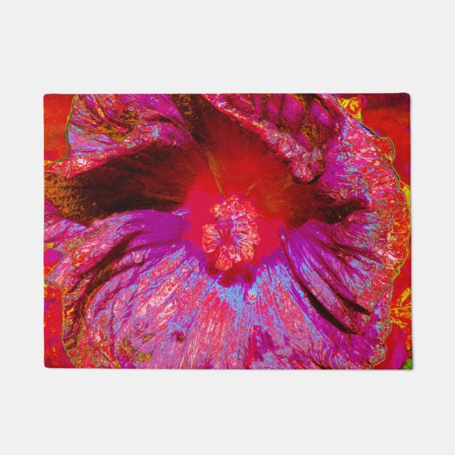 Psychedelic Trippy Retro Red Hibiscus Flower Deurmat (Voorkant)