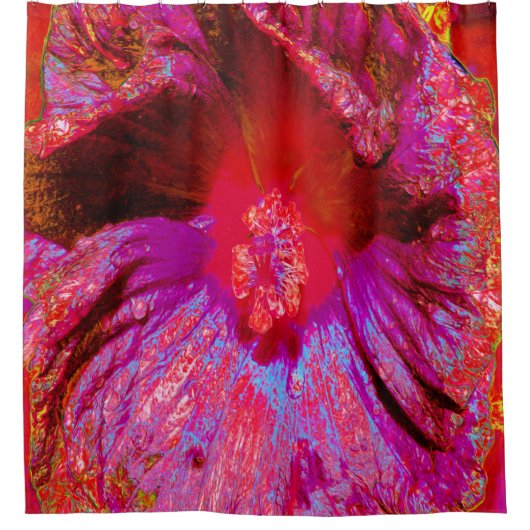Psychedelic Trippy Retro Red Hibiscus Flower Douchegordijn (Voorkant)