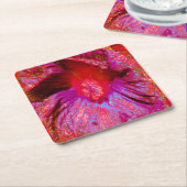 Psychedelic Trippy Retro Red Hibiscus Flower Kartonnen Onderzetters (Schuin)
