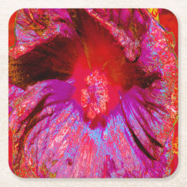 Psychedelic Trippy Retro Red Hibiscus Flower Kartonnen Onderzetters