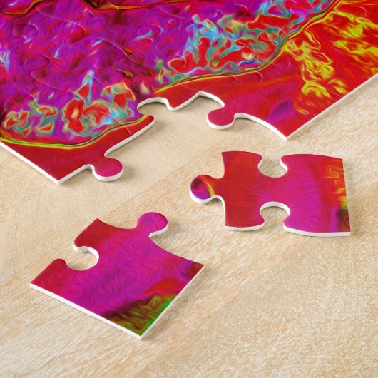 Psychedelic Trippy Retro Red Hibiscus Flower Legpuzzel (Zijkant)