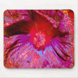Psychedelic Trippy Retro Red Hibiscus Flower Muismat