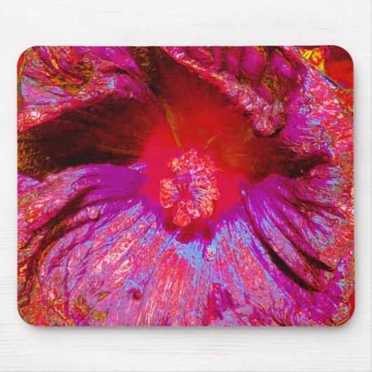 Psychedelic Trippy Retro Red Hibiscus Flower Muismat (Voorkant)
