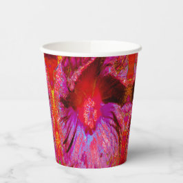 Psychedelic Trippy Retro Red Hibiscus Flower Papieren Bekers
