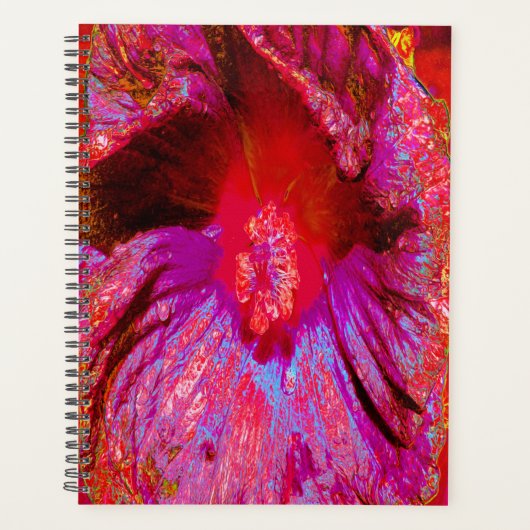 Psychedelic Trippy Retro Red Hibiscus Flower Planner (Voorkant)