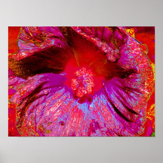 Psychedelic Trippy Retro Red Hibiscus Flower Poster (Voorkant)