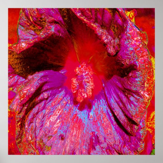 Psychedelic Trippy Retro Red Hibiscus Flower Poster (Voorkant)