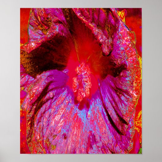 Psychedelic Trippy Retro Red Hibiscus Flower Poster (Voorkant)