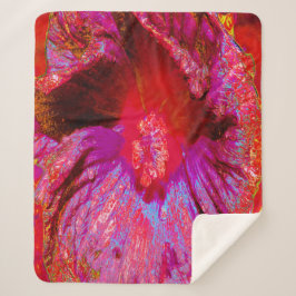 Psychedelic Trippy Retro Red Hibiscus Flower Sherpa Deken