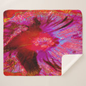 Psychedelic Trippy Retro Red Hibiscus Flower Sherpa Deken (Voorkant (horizontaal))