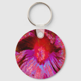 Psychedelic Trippy Retro Red Hibiscus Flower Sleutelhanger