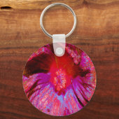 Psychedelic Trippy Retro Red Hibiscus Flower Sleutelhanger (Voorkant)