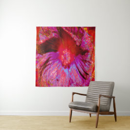 Psychedelic Trippy Retro Red Hibiscus Flower Wandkleed