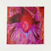 Psychedelic Trippy Retro Red Hibiscus Flower Wandkleed (Voorkant)
