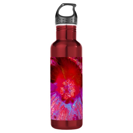 Psychedelic Trippy Retro Red Hibiscus Flower Waterfles (Voorkant)