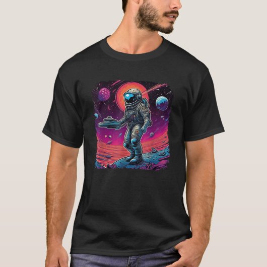 Psychedelic Trippy Zwart Licht Astronaut Space Art T-shirt (Voorkant)