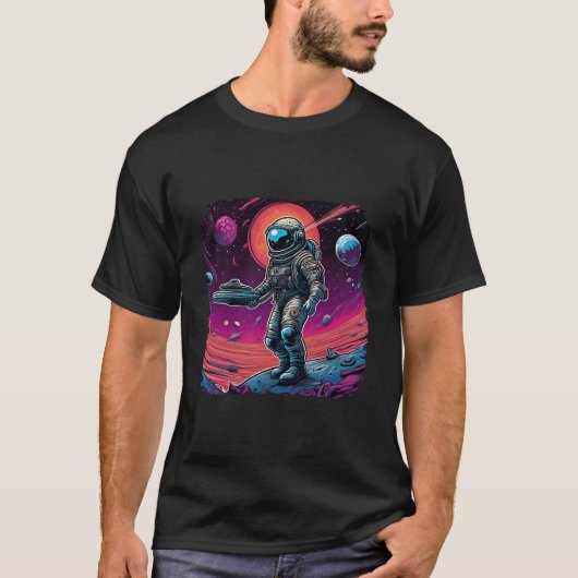 Psychedelic Trippy Zwart Licht Astronaut Space Art T-shirt (Voorkant)