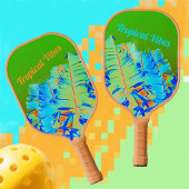 Psychedelic Tropical Vibes Palm Trees Blue Green Pickleball Paddle