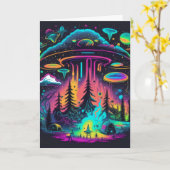 Psychedelic UFO Fantasy Art Verjaardag Kaart (Gele Bloem)