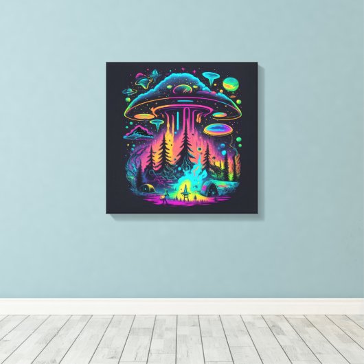 Psychedelic UFO Fantasy Kunst Canvas Afdruk (Insitu (Houten vloer))