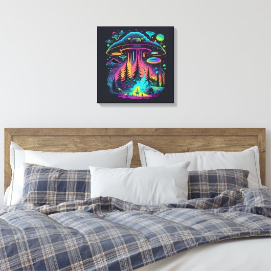 Psychedelic UFO Fantasy Kunst Canvas Afdruk (Insitu (Slaapkamer))