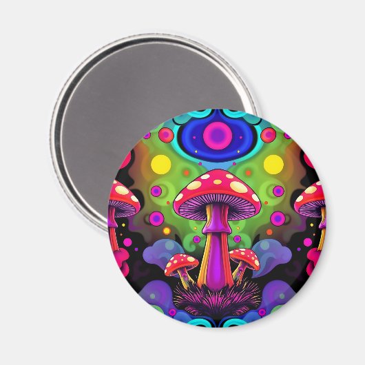 Psychedelic Vibrant Colorful Retro Mushrooms Magneet (Voorkant / Achterkant)