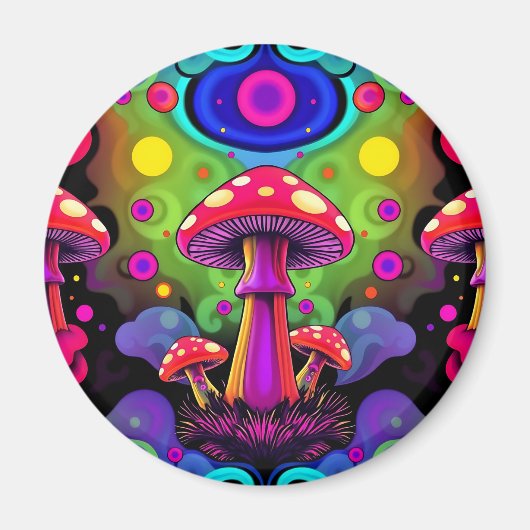Psychedelic Vibrant Colorful Retro Mushrooms Magneet (Voorkant)