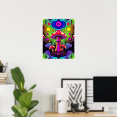 Psychedelic Vibrant Colorful Retro Mushrooms Poster (Thuiskantoor)