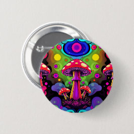 Psychedelic Vibrant Colorful Retro Mushrooms Ronde Button 5,7 Cm