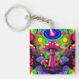 Psychedelic Vibrant Colorful Retro Mushrooms Sleutelhanger