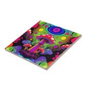 Psychedelic Vibrant Colorful Retro Mushrooms Tegeltje (Zijkant)