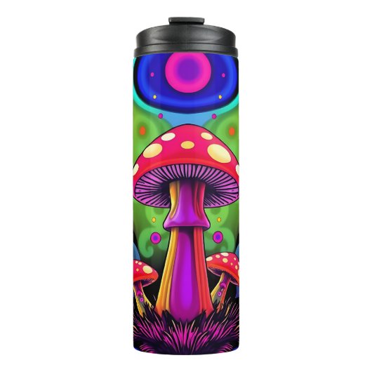 Psychedelic Vibrant Colorful Retro Mushrooms Thermosbeker (Voorkant)