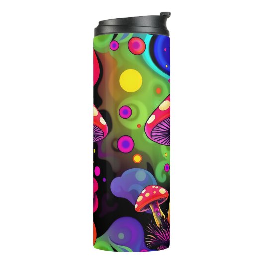 Psychedelic Vibrant Colorful Retro Mushrooms Thermosbeker (Gedraaid links)
