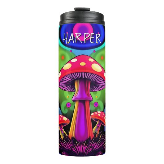 Psychedelic Vibrant Colorful Retro Mushrooms Thermosbeker (Voorkant)