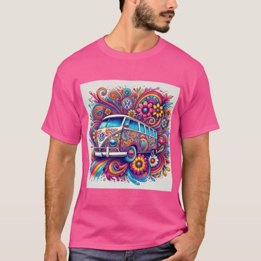 Psychedelic VW Bus Road Trip T-shirt (Voorkant)